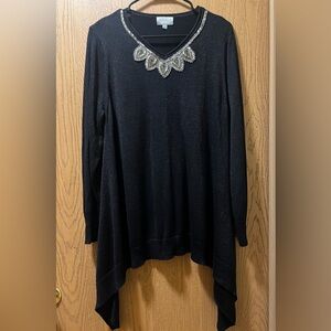 Joseph A Black V-Neck Sweater with Silver Accents